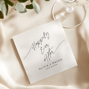 Modern Minimal Happily Ever After Wedding Script Napkins