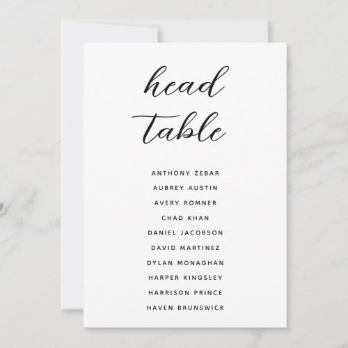 Modern Minimal Head Table Seating Chart Cards