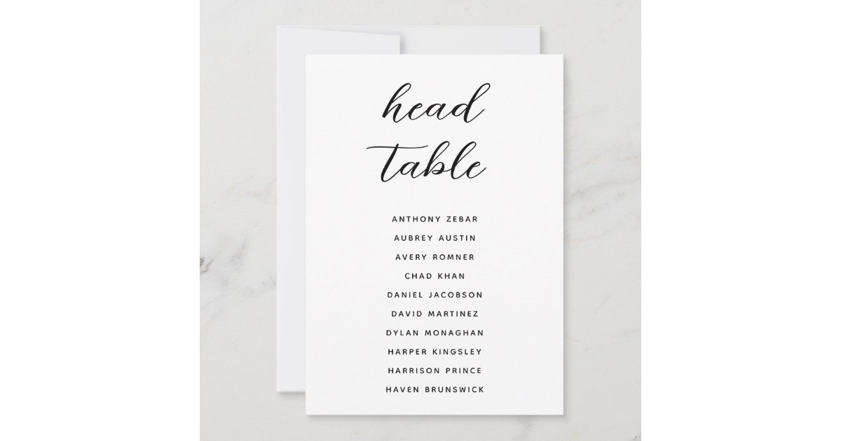 Modern Minimal Head Table Seating Chart Cards | Zazzle