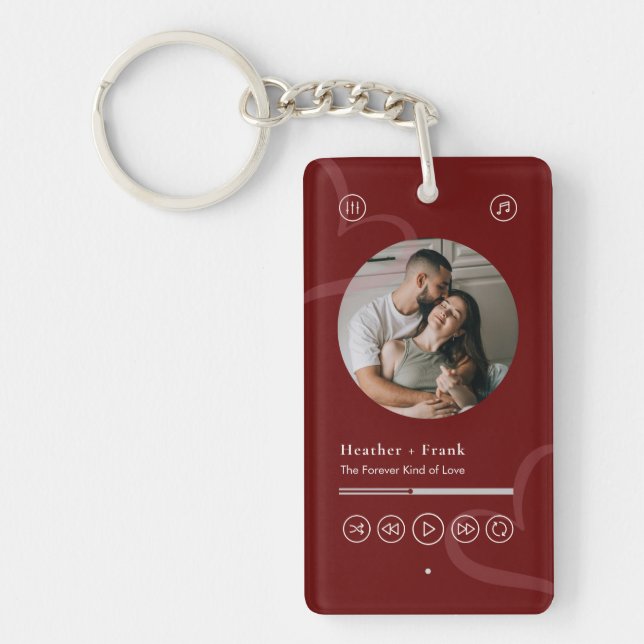 Modern Minimal Heart Music Player Photo Valentines Keychain (Front)
