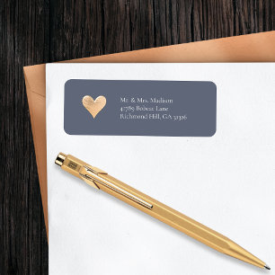 Modern Minimal Heart Navy Blue Return Address Label