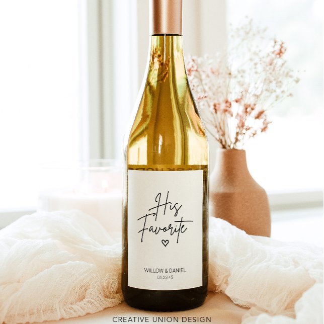Modern Minimal His Favorite Wedding Wine Favor Wine Label (Creator Uploaded)