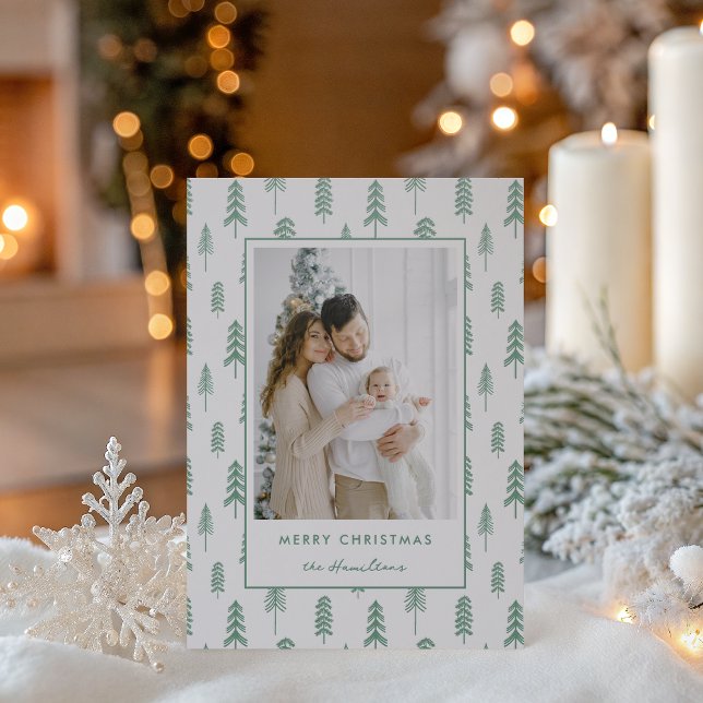 Modern Minimal Holiday Christmas Trees Letterpress Photo Cards (Creator Uploaded)