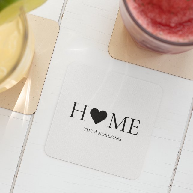 Modern Minimal Home Family Personalized Gift Square Paper Coaster (Creator Uploaded)