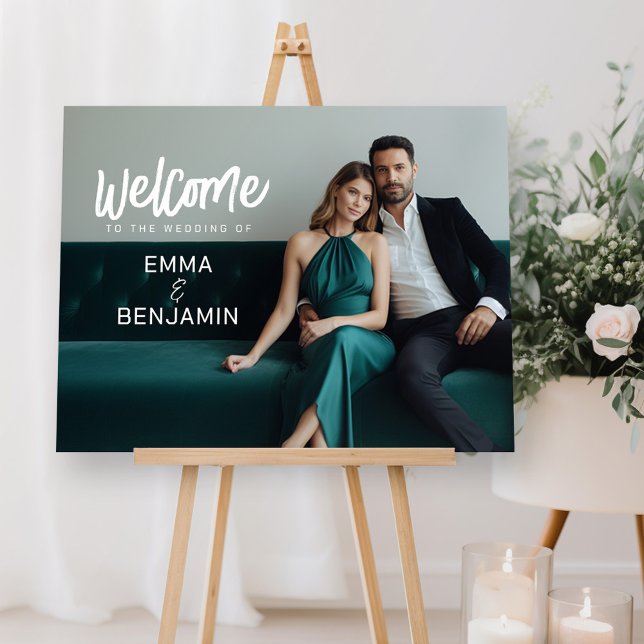 Modern Minimal Horizontal Photo Wedding Welcome Foam Board (Wedding Welcome Sign - modern, minimal design with photo)