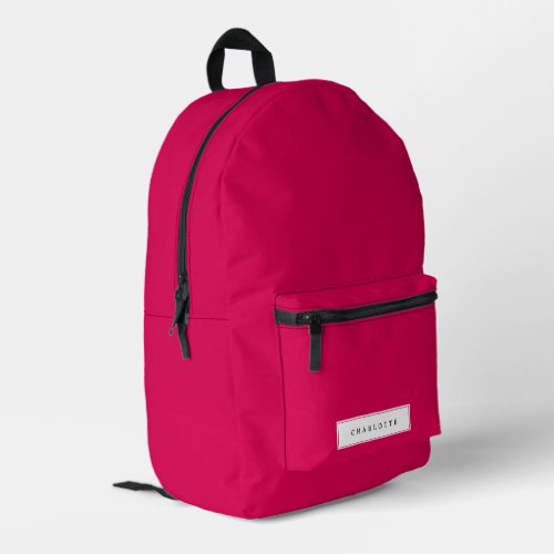 Modern Minimal Hot Pink Solid Color Custom Name Printed Backpack