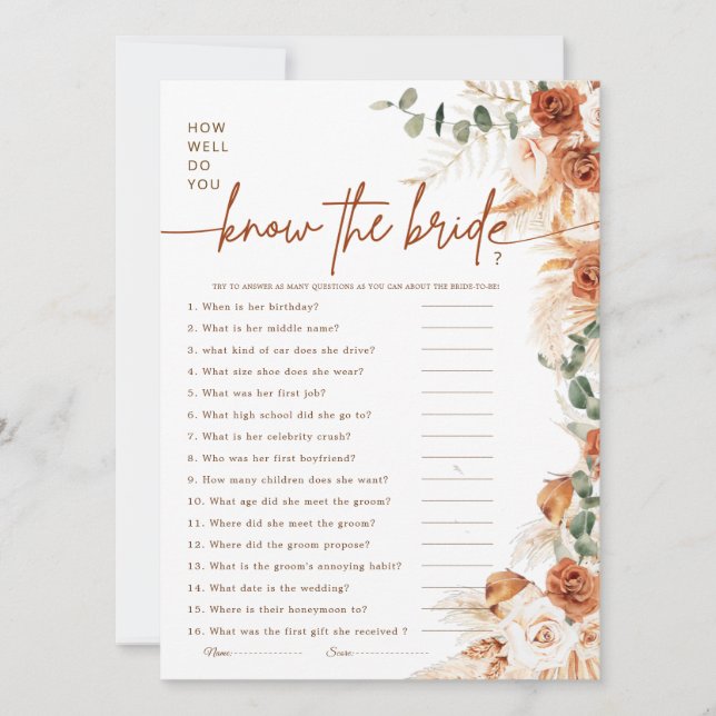 Modern Minimal How Well Do You Know the Bride Game (Front)