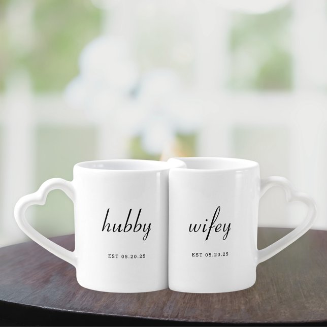 Modern Minimal Hubby and Wifey Newlywed Coffee Mug Set (Creator Uploaded)