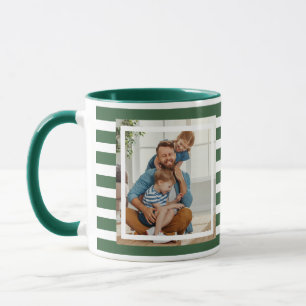 Modern minimal Hunter Green & White Stripes Photo Mug