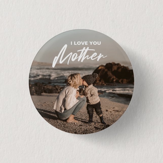 Modern Minimal I Love You Mothers Day Photo Gift Button (Front)