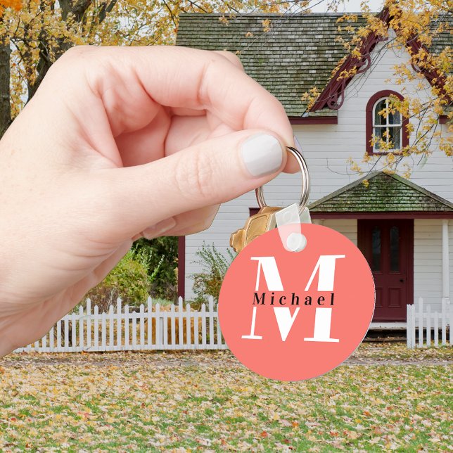 Modern Minimal Initial + Name Coral Monogram Keychain (Creator Uploaded)