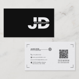 Modern Minimal Initials Camera Photographer Business Card