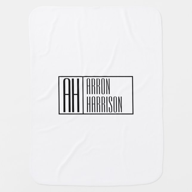 Modern Minimal Initials & Name Logo Baby Blanket (Front)