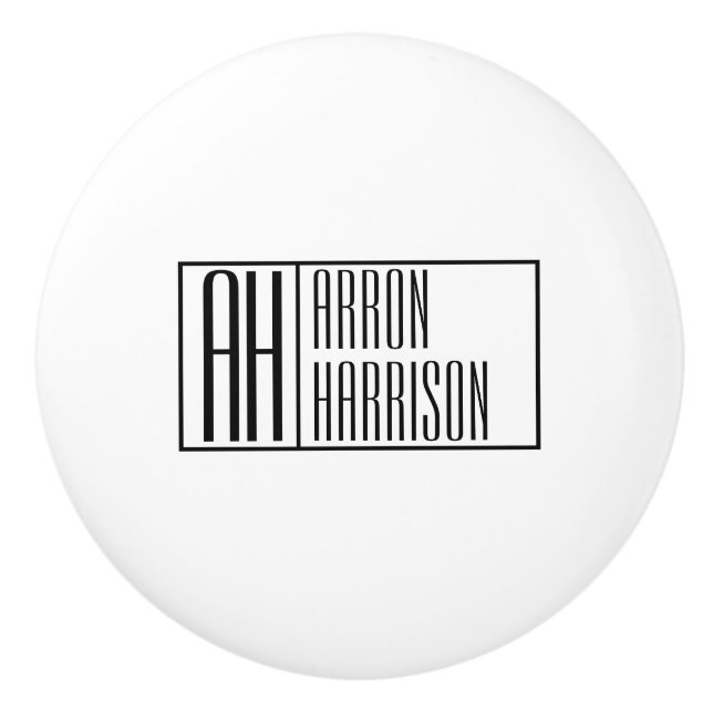 Modern Minimal Initials & Name Logo Ceramic Knob (Front)
