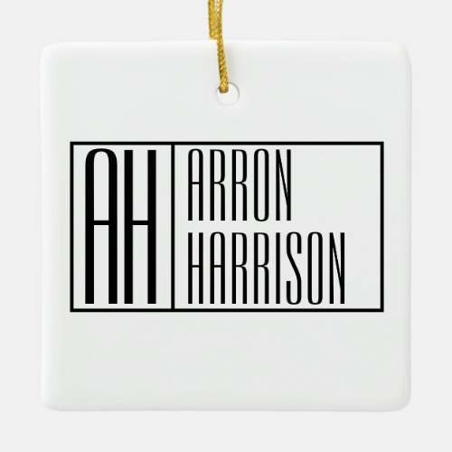 Modern Minimal Initials  Name Logo Ceramic Ornament