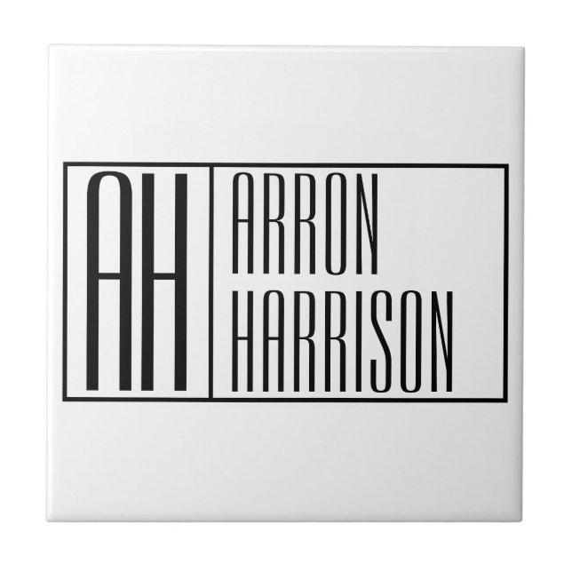 Modern Minimal Initials & Name Logo Ceramic Tile (Front)