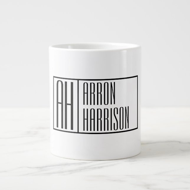 Modern Minimal Initials & Name Logo Giant Coffee Mug (Front)