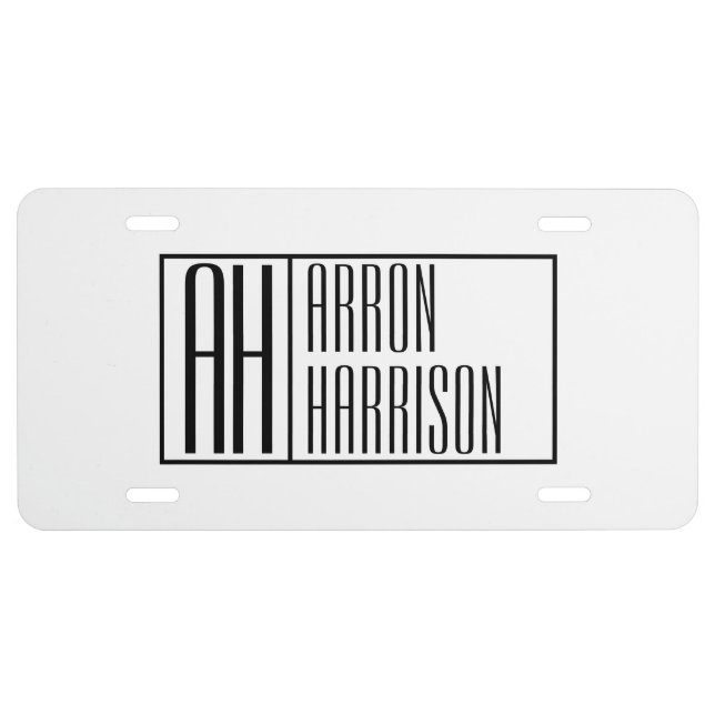 Modern Minimal Initials & Name Logo License Plate (Front)