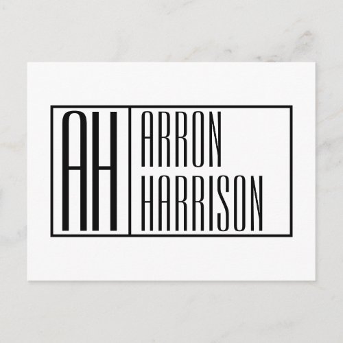 Modern Minimal Initials  Name Logo Postcard