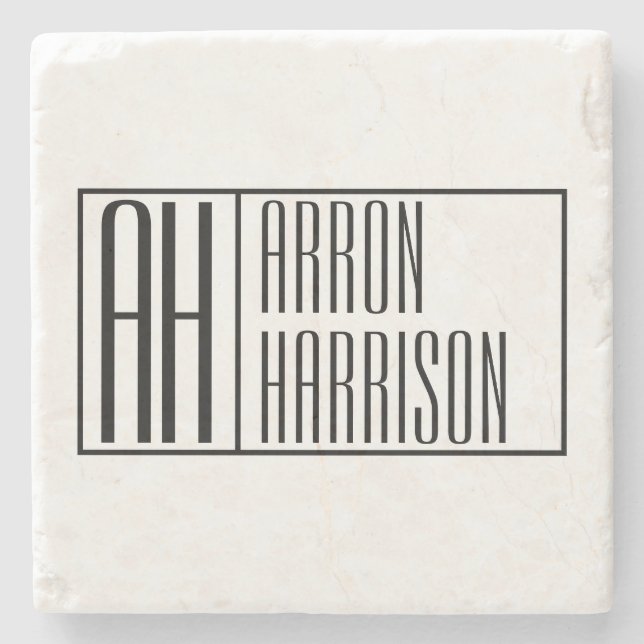 Modern Minimal Initials & Name Logo Stone Coaster (Front)