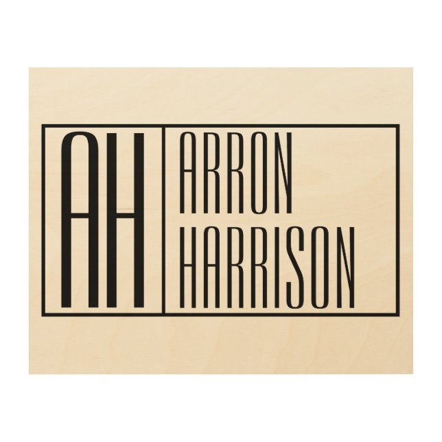 Modern Minimal Initials & Name Logo Wood Wall Art (Front)