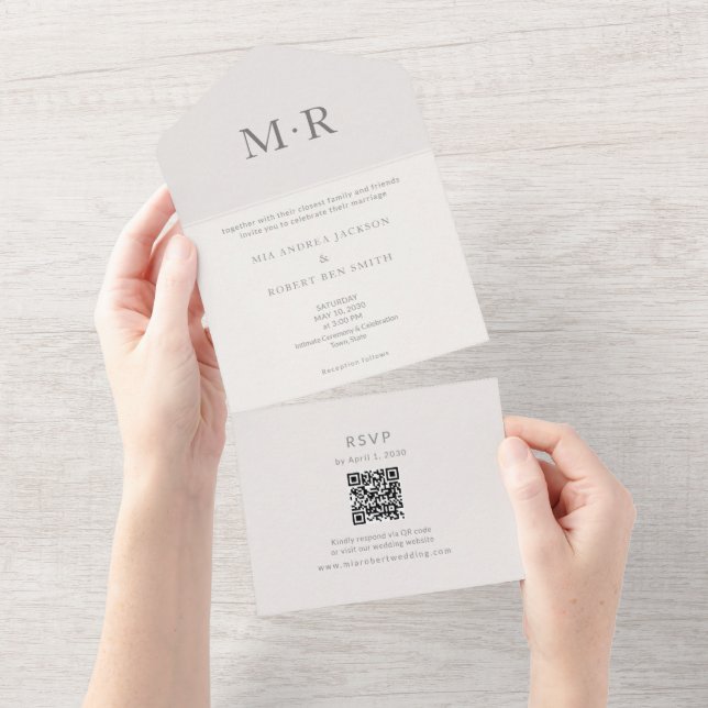 Modern Minimal Intimate Wedding All In One Invitation (Tearaway)