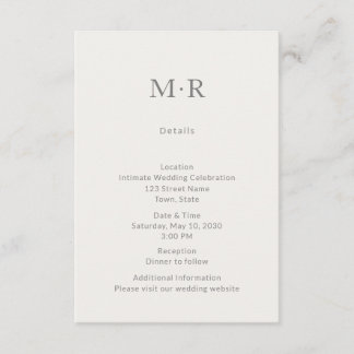 Modern Minimal Intimate Wedding Details Card