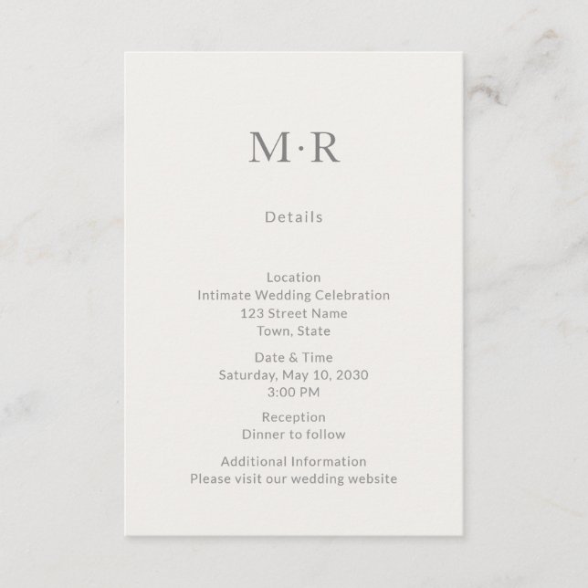 Modern Minimal Intimate Wedding Details Card (Front)