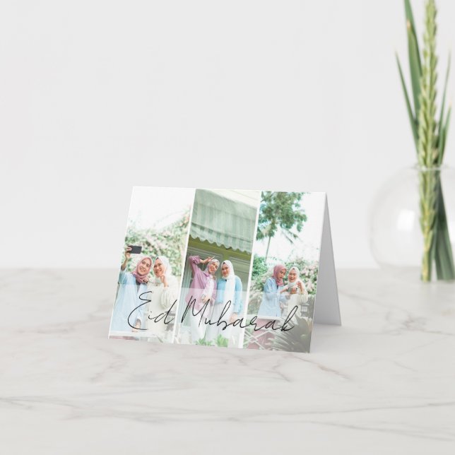 Modern Minimal Islamic Eid Mubarak Photo Note Card (Front)