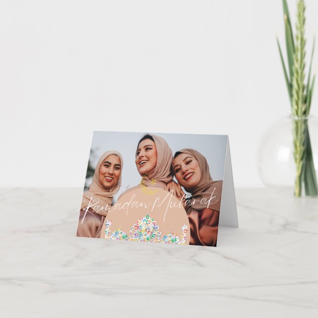 Modern Minimal Islamic Ramadan Mubarak Photo Note Card (Front)