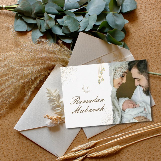 Modern Minimal Islamic Ramadan Mubarak Photo Note Card (Creator Uploaded)