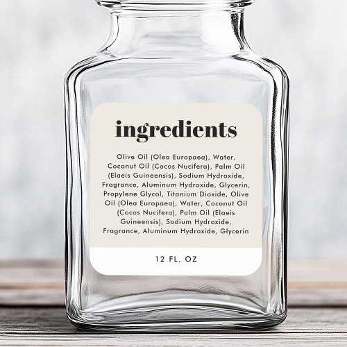 Modern minimal ivory ingredient list product label