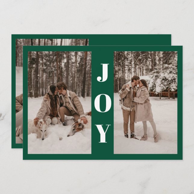 Modern Minimal Joy Christmas Green 3 Photo  Holiday Card (Front/Back)