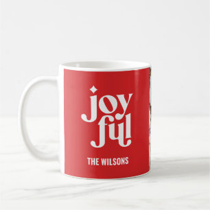 Modern minimal joyful typography photo holiday coffee mug