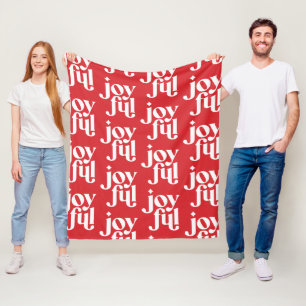 Modern minimal joyful typography red holiday fleece blanket