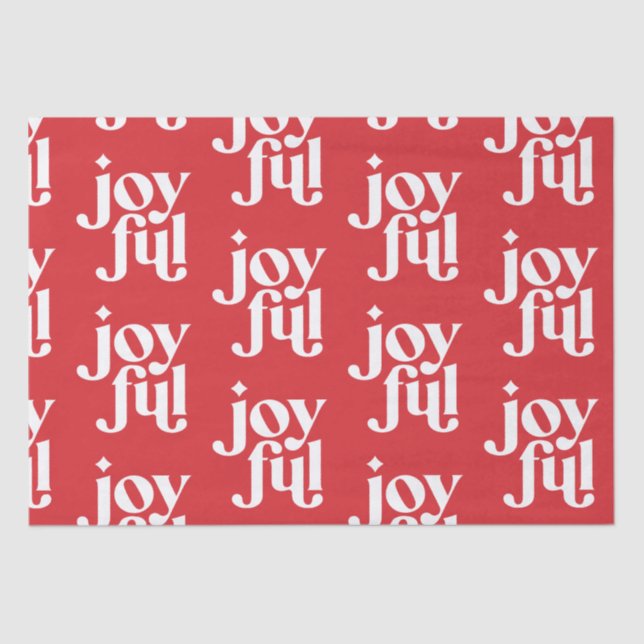 Modern minimal joyful typography red holiday tissue paper (Front)
