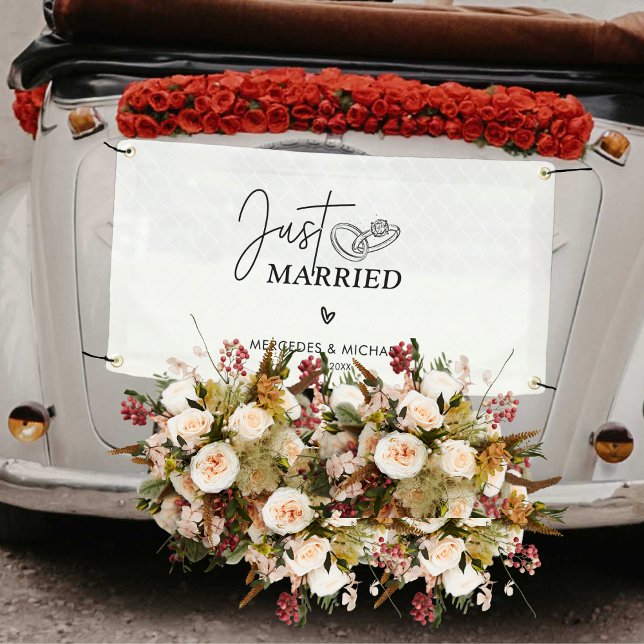 Modern Minimal Just Married Mr and Mrs Wedding Car Banner (Creator Uploaded)