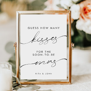 Modern Minimal Kisses for Mrs Bridal Shower Game Poster