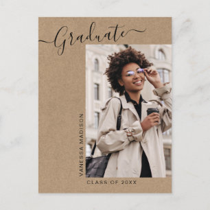 Modern Minimal Kraft 1 Photo Grad Announcement Postcard