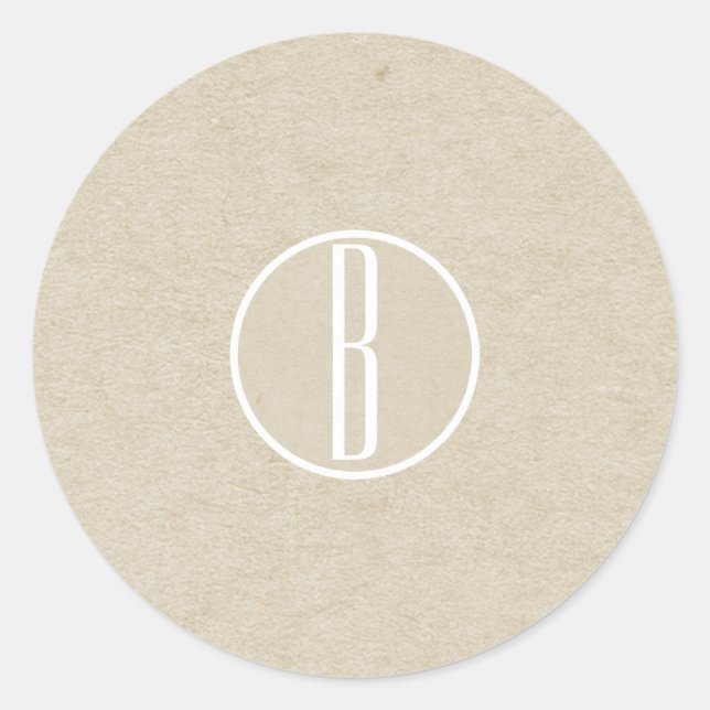 Modern Minimal Kraft Rustic Monogram Wedding Favor Classic Round Sticker (Front)