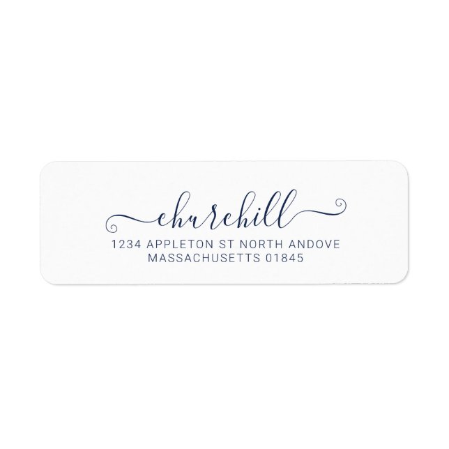 Modern Minimal Last Name Script Calligraphy Blue Label (Front)