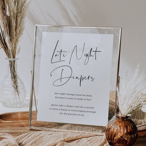 Modern Minimal Late Night Diapers Baby Shower Sign