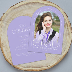 Modern Minimal Lavender Photo Arch Grad Party Invitation