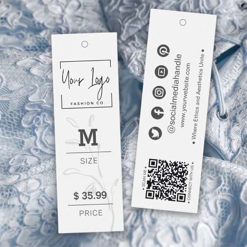 Modern Minimal Leaf Social QR Garment Price Tags