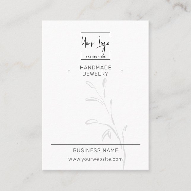 Modern Minimal Leaf Social QR Jewelry Display Card (Front)