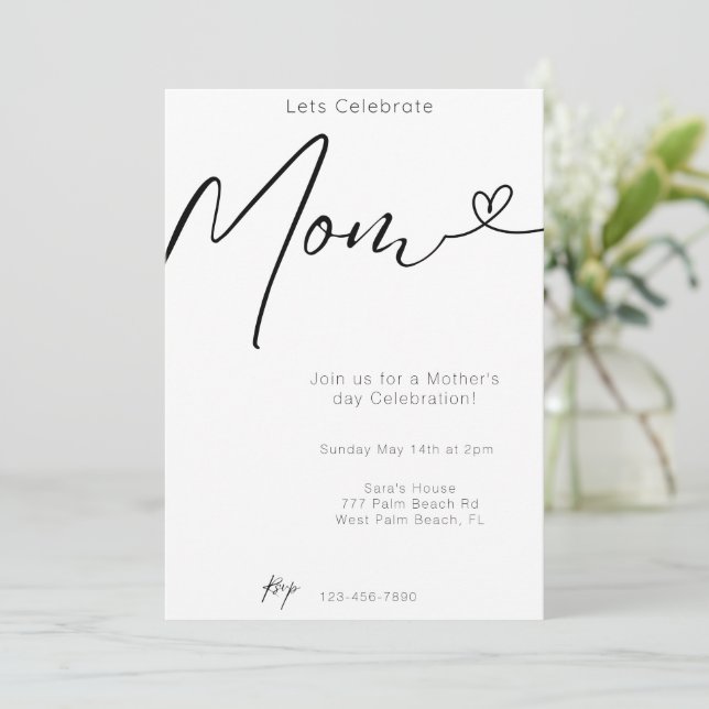 Modern Minimal Let's Celebrate Mom Mother's day  Invitation (Standing Front)