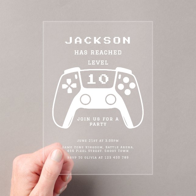 Modern Minimal Level Up Gamer Kids Birthday Party Acrylic Invitations (Insitu (Handheld))