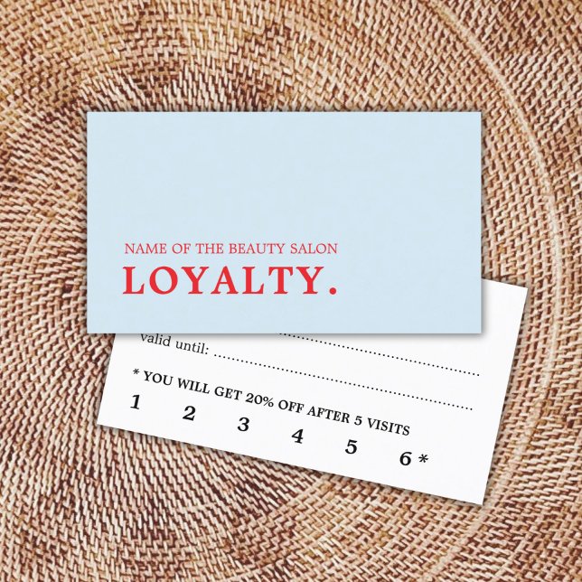 Modern Minimal Light Blue Red Beauty  Loyalty Card (Creator Uploaded)