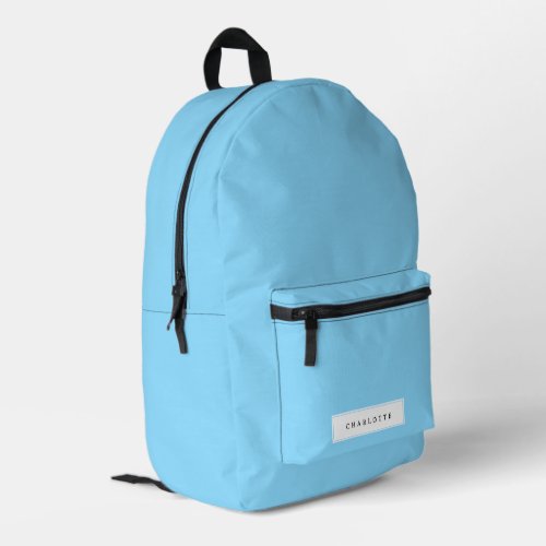 Modern Minimal Light Blue Solid Color Custom Name Printed Backpack