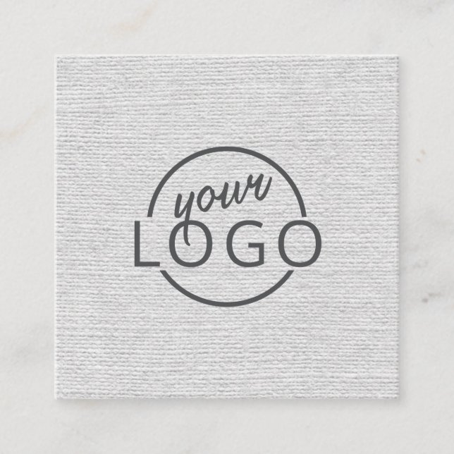 Modern minimal light gray linen custom logo square business card (Front)